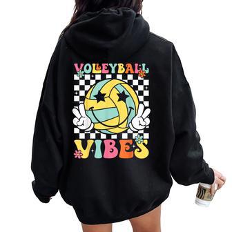 Volleyball Vibes Volleyball Retro Game Day Girls Women Women Oversized Hoodie Back Print - Thegiftio UK