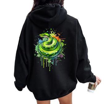 Watercolor Green Tree Python Snake Reptiles Boys & Girls Women Oversized Hoodie Back Print - Thegiftio UK