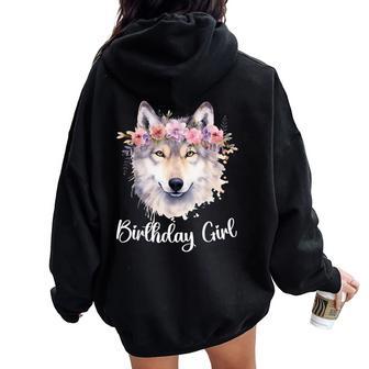 Wolf With Flowers For The Birthday Girl Women Oversized Hoodie Back Print - Thegiftio UK