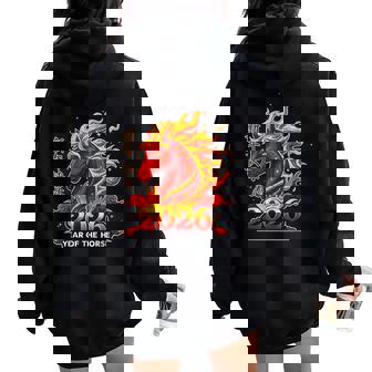 Year Of The Fire Horse Chinese Lunar New Year Zodiac 2026 Women Oversized Hoodie Back Print | Mazezy