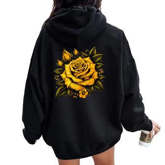 Yellow Rose Flower In Full Bloom Gardener Botanist Flowers Women Oversized Hoodie Back Print - Thegiftio UK