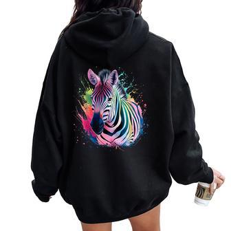 Zebra Woman Colorful Watercolor Zebra Women Oversized Hoodie Back Print - Thegiftio