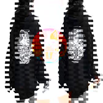 かわいい猫 ボバ ティーバブル アニメ 日本猫 女の子 ティーン レディース オーバーサイズ パーカー バックプリント - Kawaiitshirt