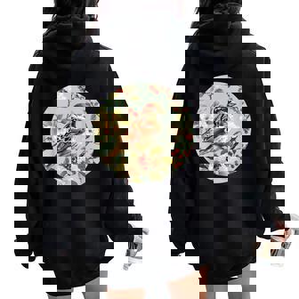 かわいい花のスズメの花の家のスズメ。 レディース オーバーサイズ パーカー バックプリント - Kawaiitshirt