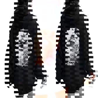 シャム猫 日本の桜 花柄 水彩 猫 レディース オーバーサイズ パーカー バックプリント - Kawaiitshirt