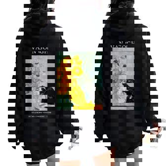 面白いゴッホ風変わりな猫とひまわりの花瓶パロディアート レディース オーバーサイズ パーカー バックプリント - Kawaiitshirt