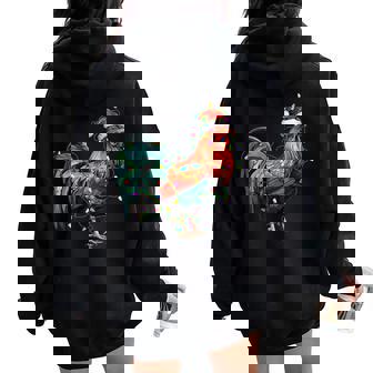 Chicken Santa Christmas Tree Lighting Xmas Women Oversized Hoodie Back Print | Mazezy