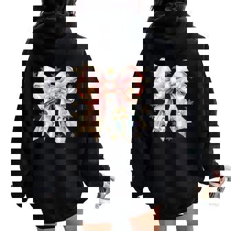 Cute Coquette Bow Baby Jesus Nativity Scene Christian Xmas Women Oversized Hoodie Back Print | Mazezy