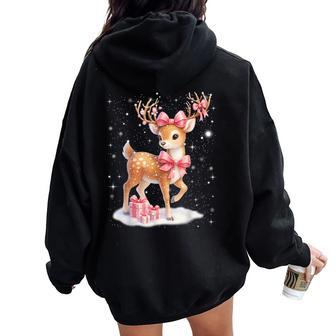 Cute Rudolph Pink Coquette Pajamas Christmas Xmas Girl Women Women Oversized Hoodie Back Print - Thegiftio UK