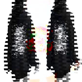 Cute Unicorrn Santa Hat Pajamas Christmas Xmas Pjs Girl Women Oversized Hoodie Back Print | Mazezy