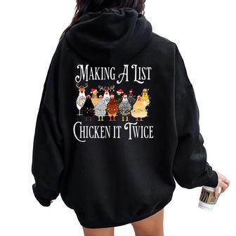 Chicken Christmas Making A List Chicken It Twice Women Oversized Hoodie Back Print - Thegiftio UK