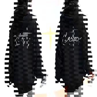 Jesus Christian Cross Merry Christmas Pajamas Family Holiday Women Oversized Hoodie Back Print | Mazezy