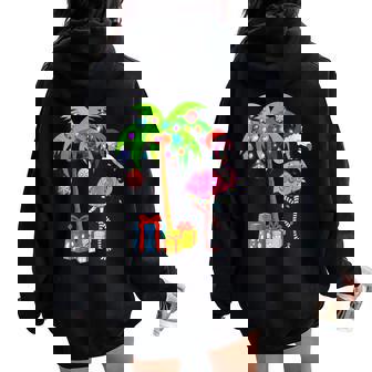 Pink Flamingo Christmas Palm Tree Tropical Xmas Holiday Women Oversized Hoodie Back Print | Mazezy