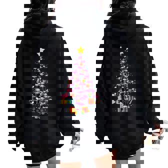 Pink Flamingo Santa Merry Christmas Tree Lights Girls Women Oversized Hoodie Back Print | Mazezy