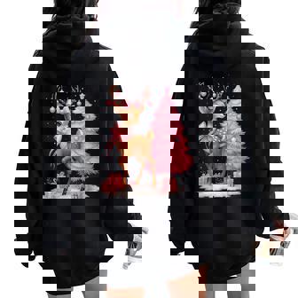 Pink Reindeer Coquette Bow Christmas Tree Pajamas Girl Women Women Oversized Hoodie Back Print | Seseable UK