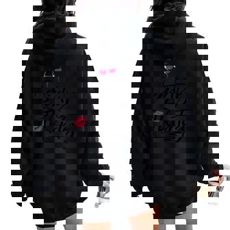 Womens Dirty Thirty 30th Birthday Cheers Wine With Red Lips Women Oversized Hoodie Back Print | Mazezy