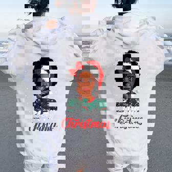 Black Girl Afro Santa Hat Merry Christmas African American Women Oversized Hoodie Back Print - Thegiftio