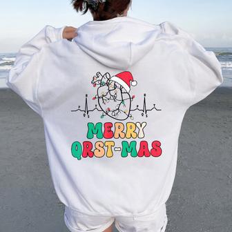 Cardiology Nurse Christmas Ecg Heart Anatomy Tachy Cvicu Icu Women Oversized Hoodie Back Print | Mazezy