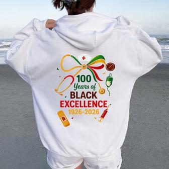 100 Years Of Black Nurse Excellence Centennial History Month Women Oversized Hoodie Back Print - Thegiftio UK