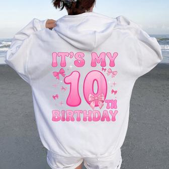 10Th Birthday Girls Coquette Bow Ten 10 Year Old Women Oversized Hoodie Back Print - Thegiftio UK