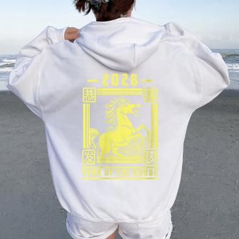 2026 Année Du Cheval Nouvel An Chinois Zodiaque Lunaire Sweat à capuche oversize pour femme avec imprimé dans le dos - Cadeauxyz