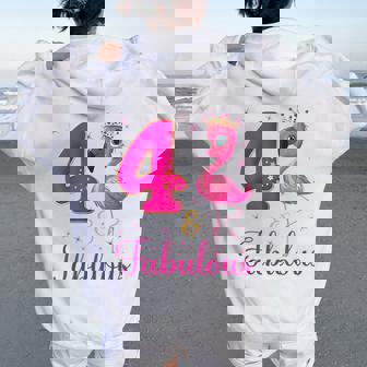 4 & Fabulous Flamingo Lovers 4Th Birthday Bday Party Women Oversized Hoodie Back Print - Thegiftio