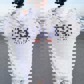 4Th Of July Patriotic Us Flag Usa Est 1776 America Women Women Oversized Hoodie Back Print - Thegiftio