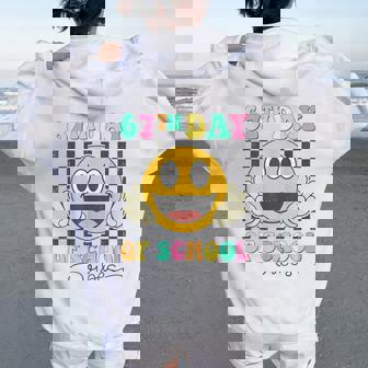 67Th Day Of School Vibes Cute Smile Face 67 Meme Teacher Women Oversized Hoodie Back Print | Mazezy