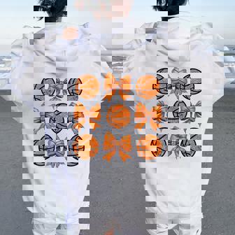 Basketball Bow Game Day Basketball Coquette Bow Girls Women Oversized Hoodie Back Print | Seseable FR