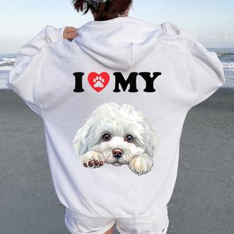 Bichon Frise I Heart My Dog Divertido Amante De Los Perros Cuello Women Oversized Hoodie Back Print - Regaloses
