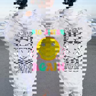 Big Sister Again Groovy Big Sister Girls Toddlers Women Oversized Hoodie Back Print - Seseable