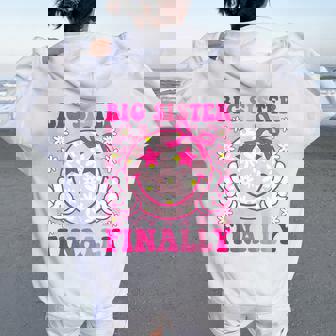 Big Sister Finally Retro Groovy Big Sister Girls Toddlers Women Oversized Hoodie Back Print - Thegiftio