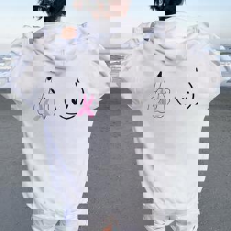 Breast Cancer Pink Ribbon Middle Finger Artistic Breast Mom Women Oversized Hoodie Back Print | Seseable CA