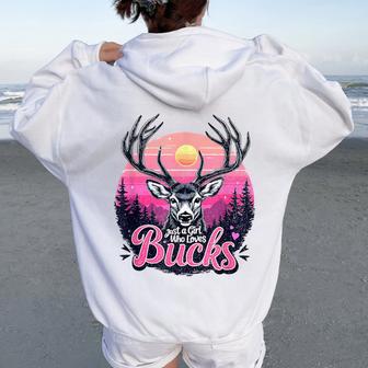 Buck Deer Hunting Hunter Girl Vintage Hunt Women Oversized Hoodie Back Print - Thegiftio UK