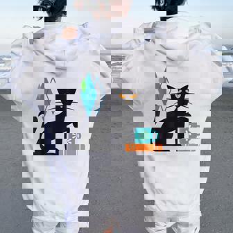 Cat Midcentury With Book And Coffee Atomic Age Mid Century Women Oversized Hoodie Back Print - Thegiftio