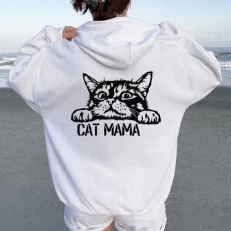 Cat Mom Gato Divertido Mamá Corte Gato Mamá Gato Mamá In Mangas Women Oversized Hoodie Back Print - Regaloses
