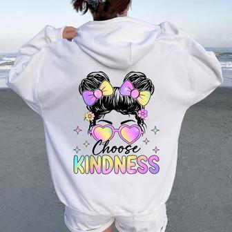 Choose Kindness Messy Bun Be Kind Inspirational Girls Women Oversized Hoodie Back Print | Mazezy