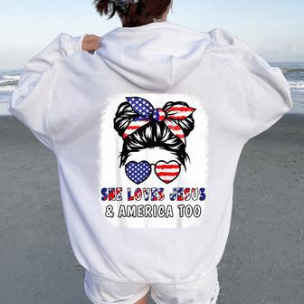 Christian Girl Love Jesus America Cute 4Th July Patriotic Women Oversized Hoodie Back Print - Thegiftio UK