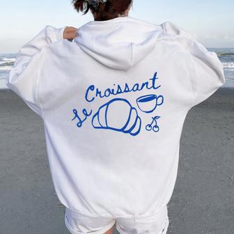Coffee & Croissant French Croissant Retro Graphic Aesthetic Women Oversized Hoodie Back Print - Thegiftio UK