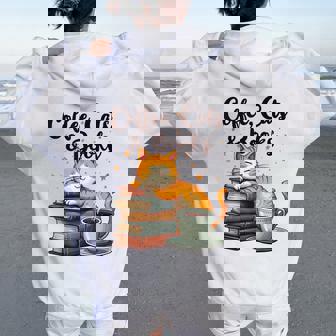 Coffee Cats And Books Lover For & Girls Coffee Women Oversized Hoodie Back Print | Mazezy