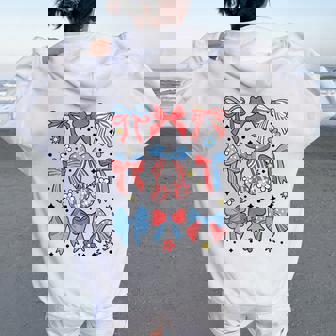 Coquette Bow 4Th Of July Preppy Usa American Flag Girl Women Women Oversized Hoodie Back Print | Mazezy