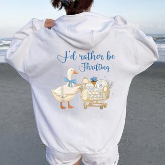 Coquette Cute Silly Goose Duck I’D Rather Be Thrifting Women Oversized Hoodie Back Print - Thegiftio UK