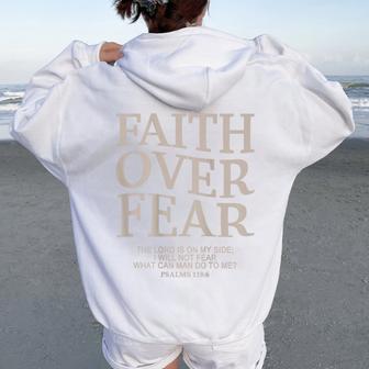 Cute Christian Faith Over Fear N Girl Bible Verse Jesus Women Oversized Hoodie Back Print - Thegiftio UK