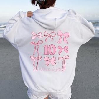 Cute Double Digits Birthday Girl 10Th Birthday Coquette Bow Women Oversized Hoodie Back Print - Thegiftio UK