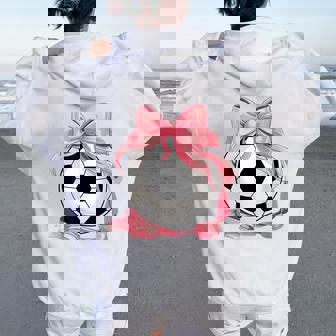 Cute Pink Bow Coquette Ball Soccer Girl Aesthetic Player Mom Women Oversized Hoodie Back Print | Seseable CA