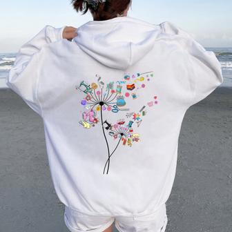 Cute Sewing Dandelion Flowers Quilting Quilter Sewer Women Oversized Hoodie Back Print - Thegiftio UK