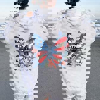 Drapeau Américain Papillon Floral Usa 4 Juillet Filles S Sweat à capuche oversize pour femme avec imprimé dans le dos - Cadeauxyz