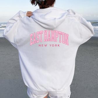 East Hampton New York Retro Preppy Throwback Pink Girls Women Oversized Hoodie Back Print - Thegiftio UK