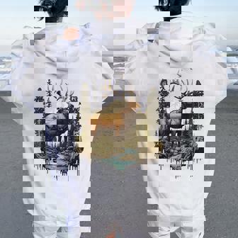 Elk Hunting Hiking Outdoor Camping Forest Women Women Oversized Hoodie Back Print | Seseable FR