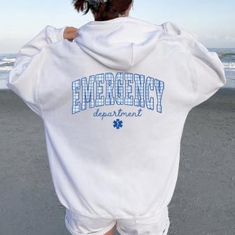 Emergency Department Er Nurse Gingham Work Emt Paramedic Women Oversized Hoodie Back Print - Thegiftio UK